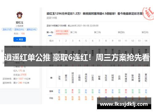 逍遥红单公推 豪取6连红！周三方案抢先看
